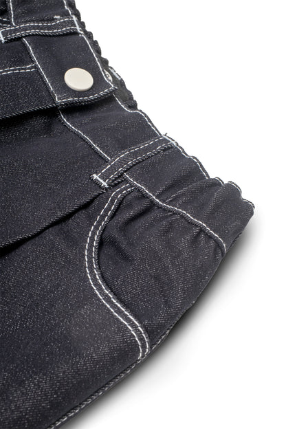 Girls Contrast Stitch Embroidered Logo Wide-Leg Denim Pants