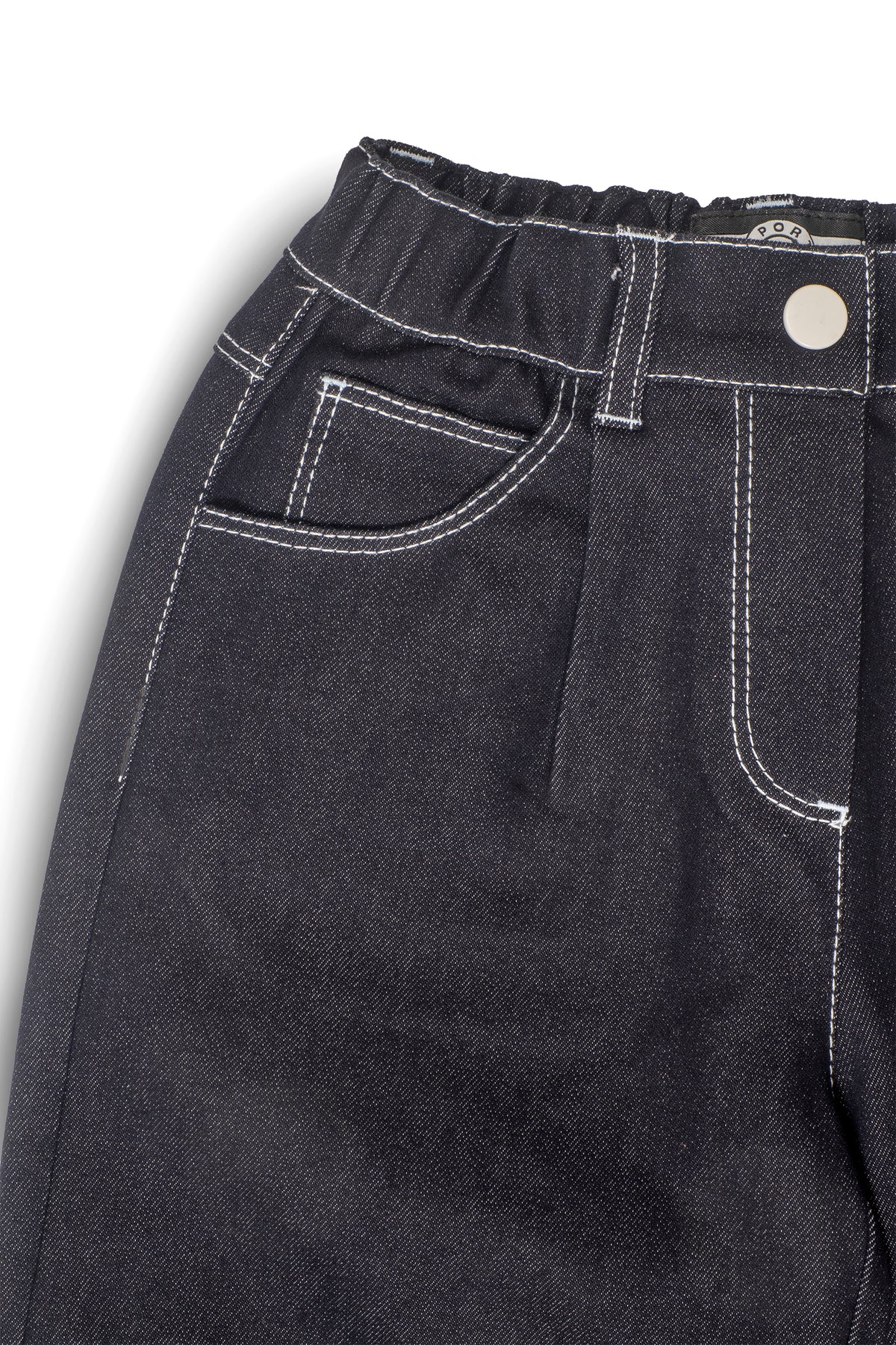 Girls Contrast Stitch Embroidered Logo Wide-Leg Denim Pants