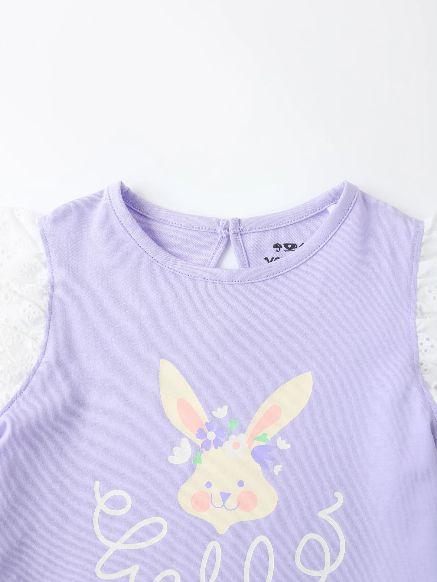Girls Lace Cap Sleeve Bunny Print Tee