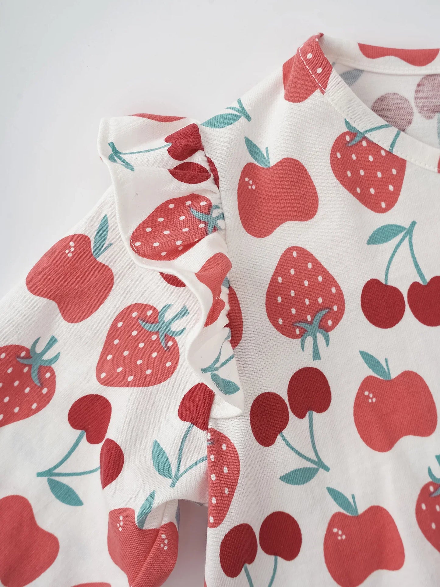 Girls Long Puff Sleeve All-Over Berries Print Top