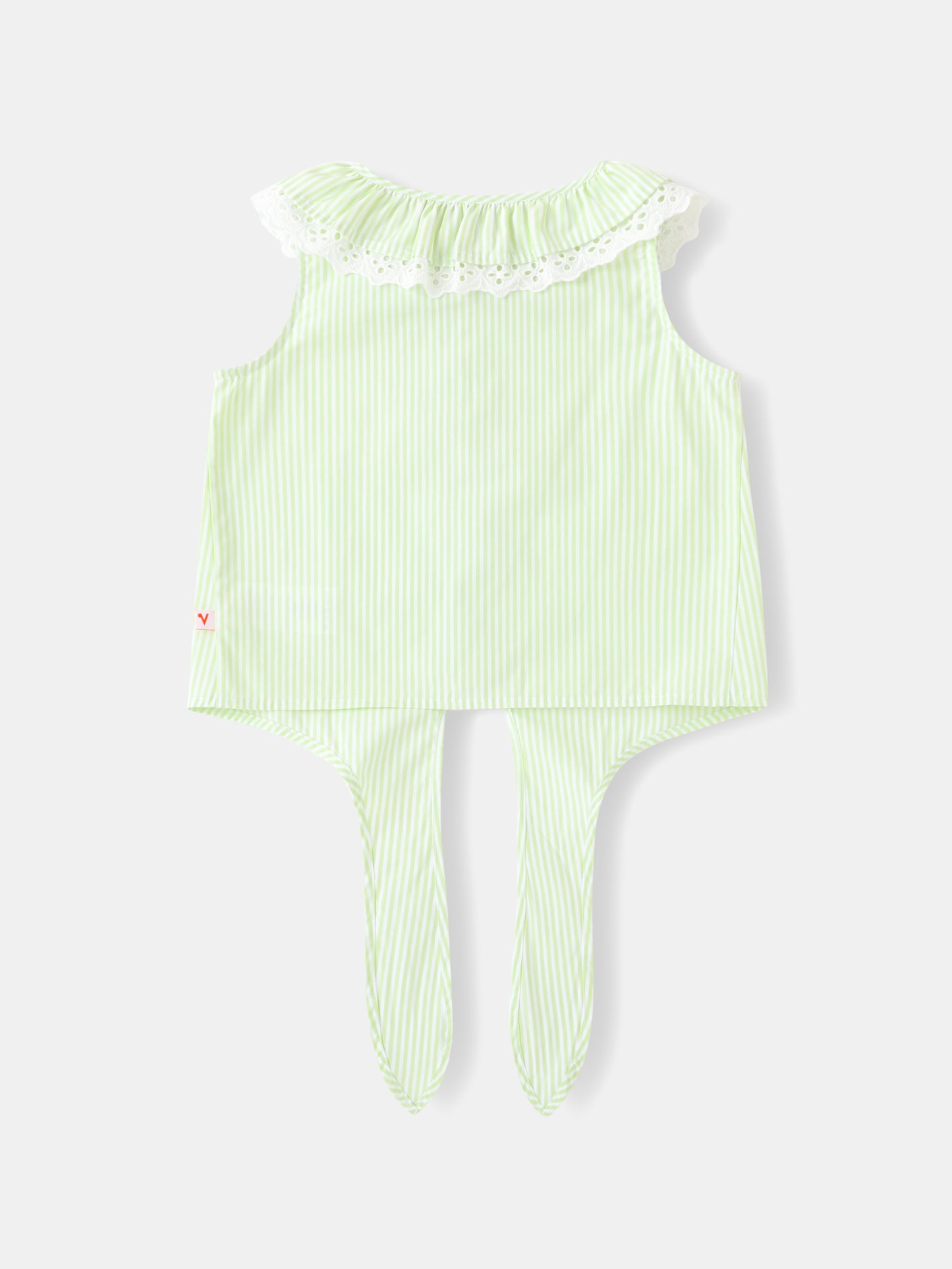 Girls Lace-Trimmed Collar Sleeveless Tie Bottom Top