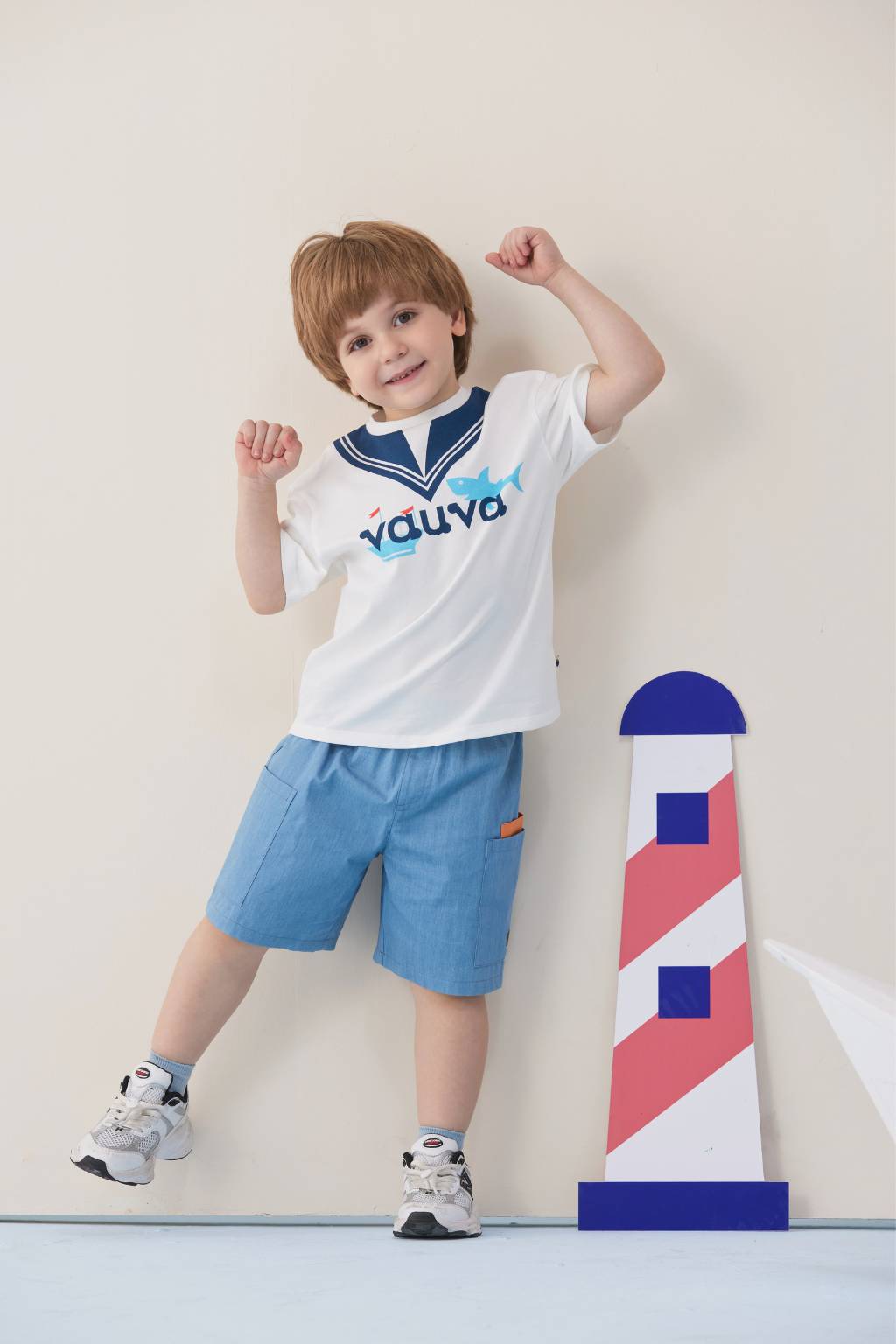 VAUVA Vauva SS24 - Toddler V Neck Logo Print T-Shirt Top - White Tops