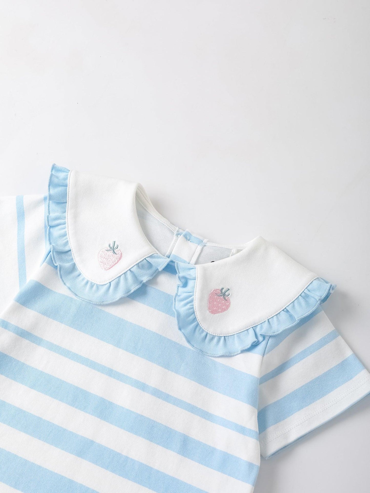 Girls Puritan Collar Short Sleeve Stripe Print Top
