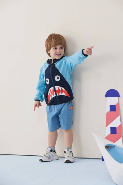 VAUVA Vauva SS24 - Toddler Boy Shark Full Print Jacket UV Protection - Blue Jacket