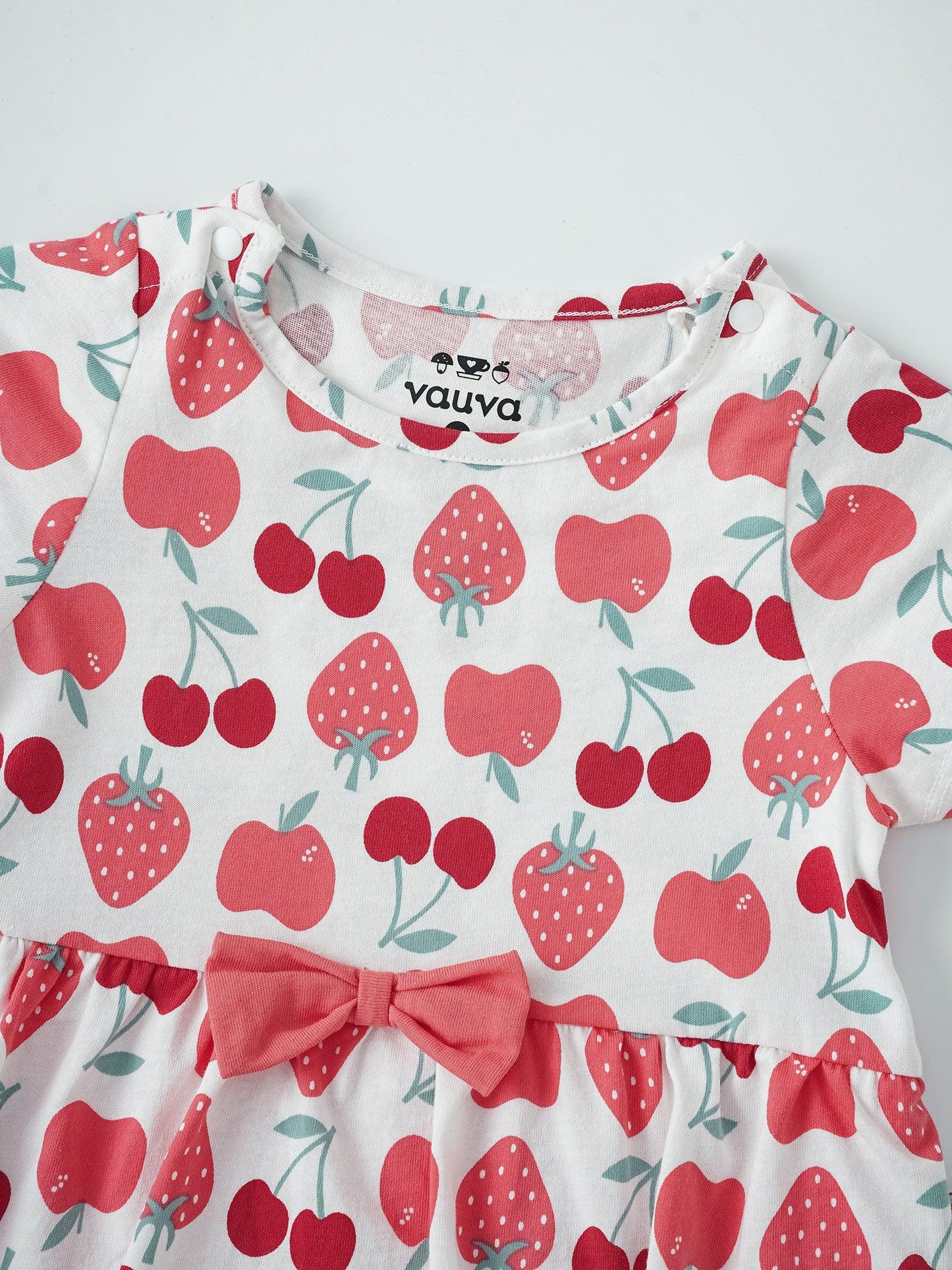 Baby Girls Short Sleeve All-Over Berries Print Two-Tone Romper