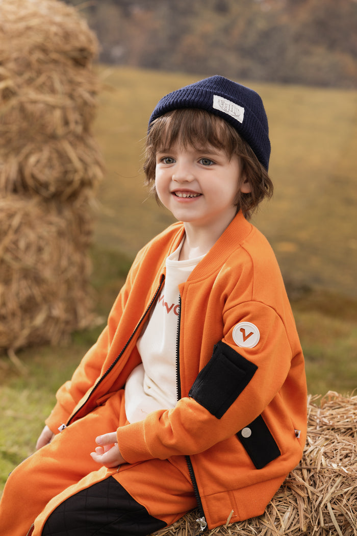 Vauva FW23 - Boys Zip Long Sleeve Jacket (Orange/Black)-model image side