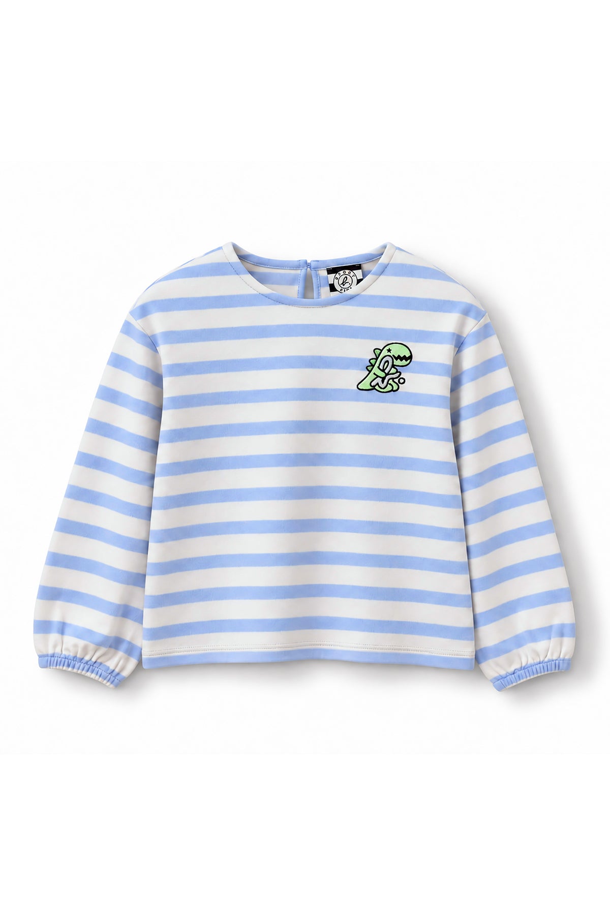 Girls Striped Dino Patch Long Sleeve Top