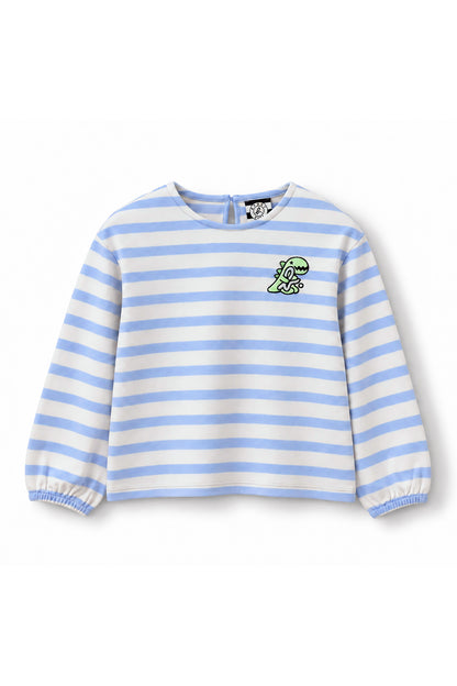 Girls Striped Dino Patch Long Sleeve Top