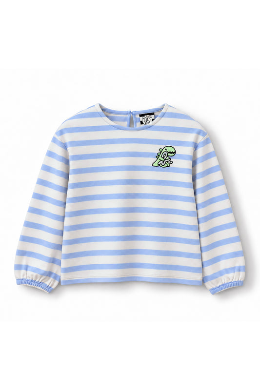 Girls Striped Dino Patch Long Sleeve Top