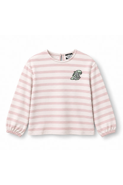 Girls Striped Dino Patch Long Sleeve Top