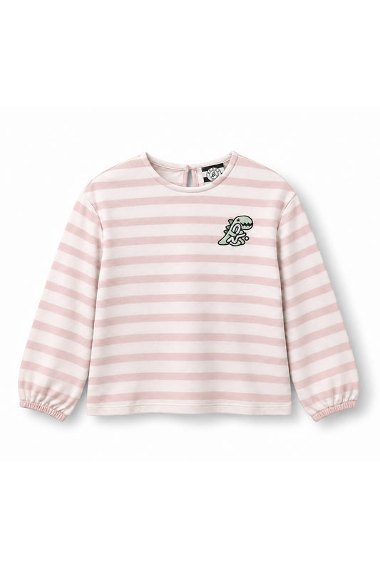 Girls Striped Dino Patch Long Sleeve Top