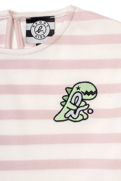 Girls Striped Dino Patch Long Sleeve Top
