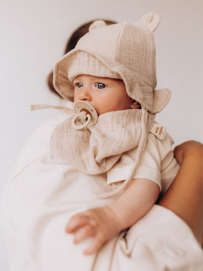 Muslin Sun Hat With Teddy Ears (GOTS)