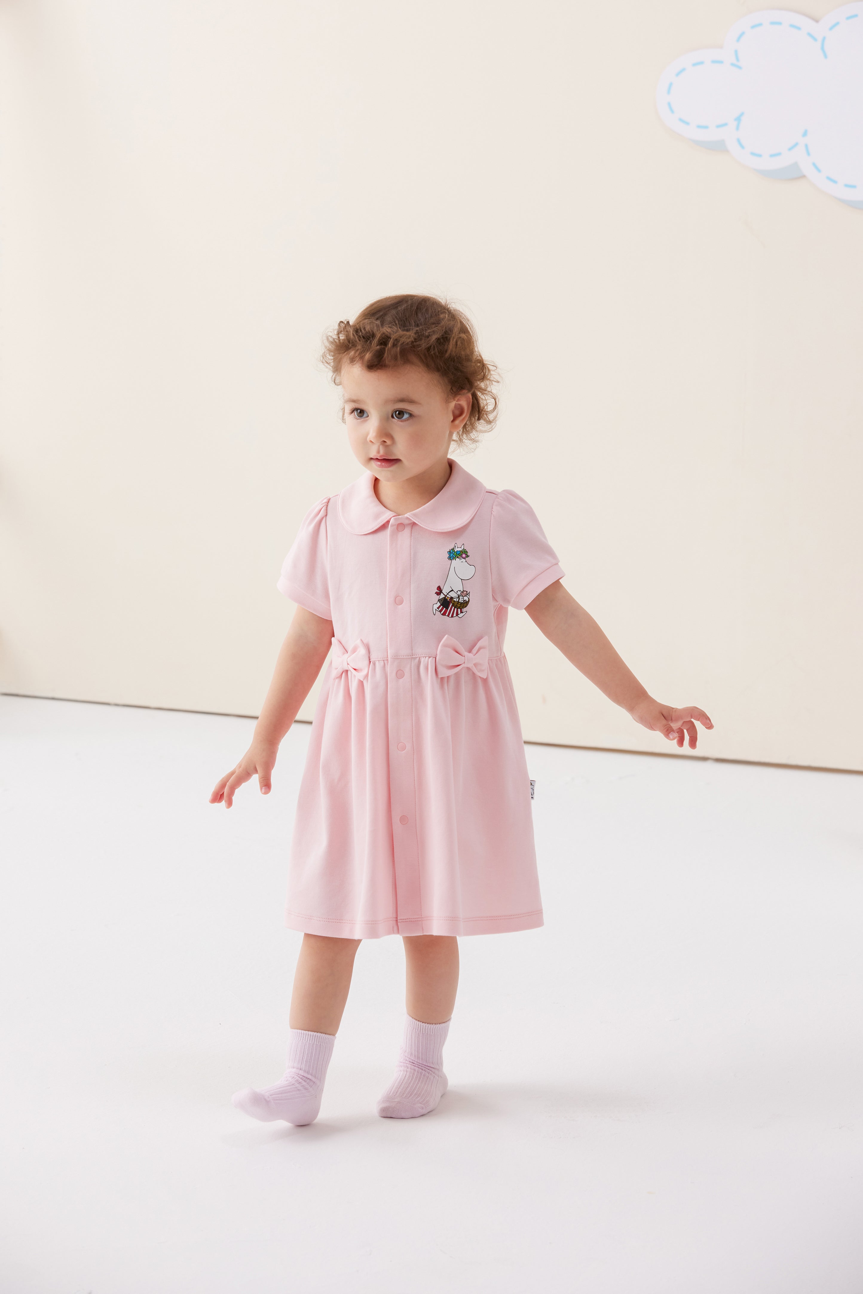 Vauva x Moomin Vauva x Moomin - Baby Girl MoominMama Embroidered Short Sleeve Dress - Pink Dresses