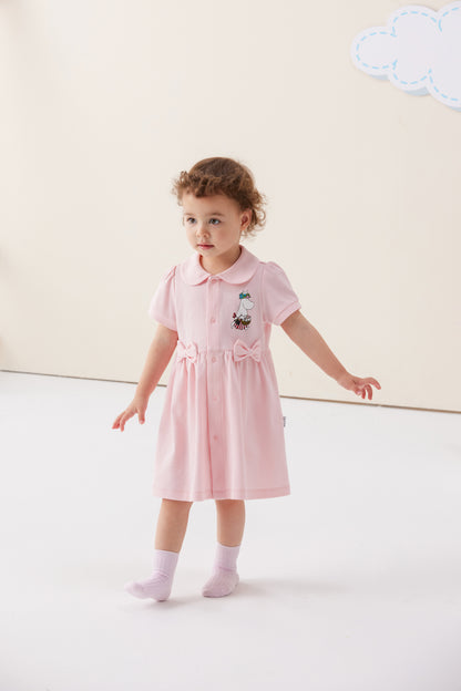 Vauva x Moomin Vauva x Moomin - Baby Girl MoominMama Embroidered Short Sleeve Dress - Pink Dresses