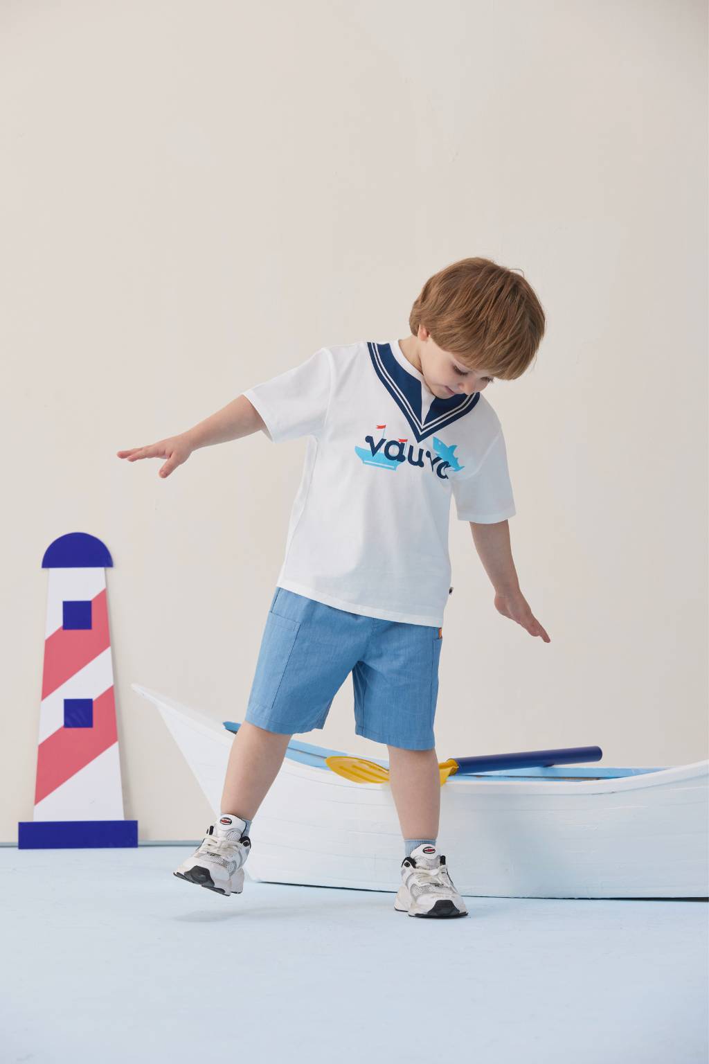 VAUVA Vauva SS24 - Toddler V Neck Logo Print T-Shirt Top - White Tops