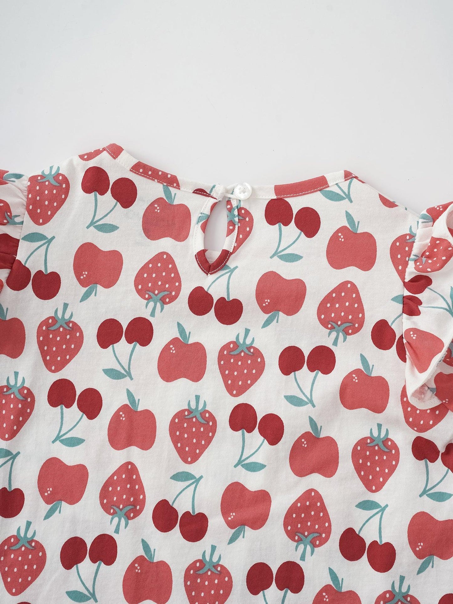Girls Long Puff Sleeve All-Over Berries Print Top