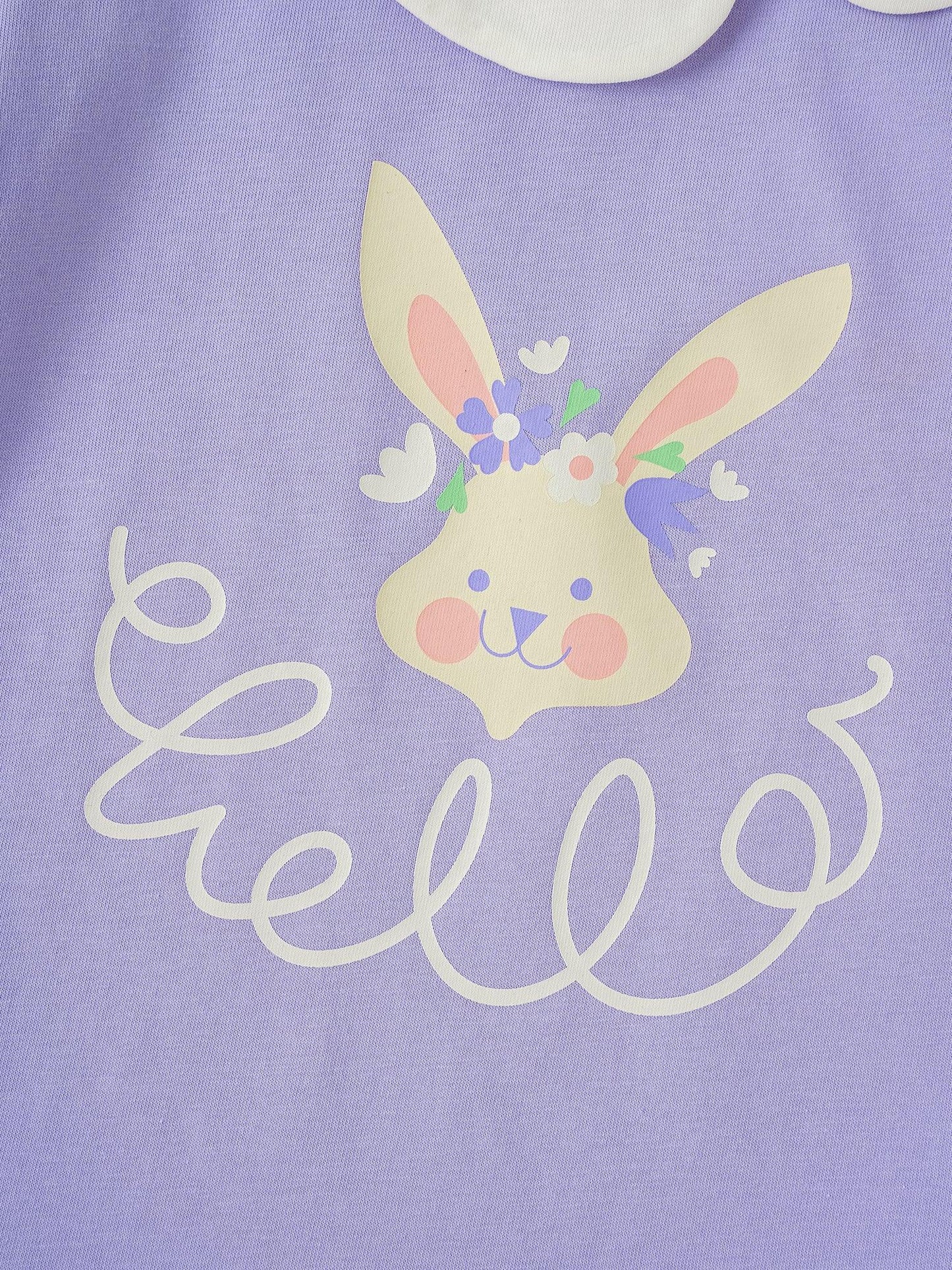 Kid Signature Collar Short Sleeve Bunny Print Tee