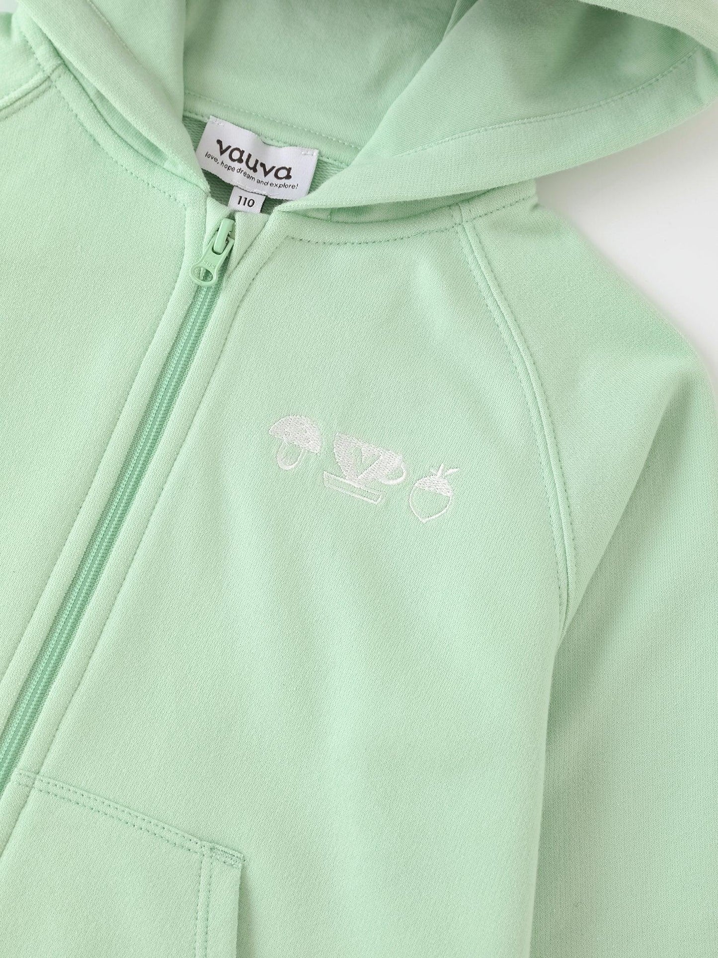 Boys Mint Green Embroidery Zip‑Up Hoodie Jacket