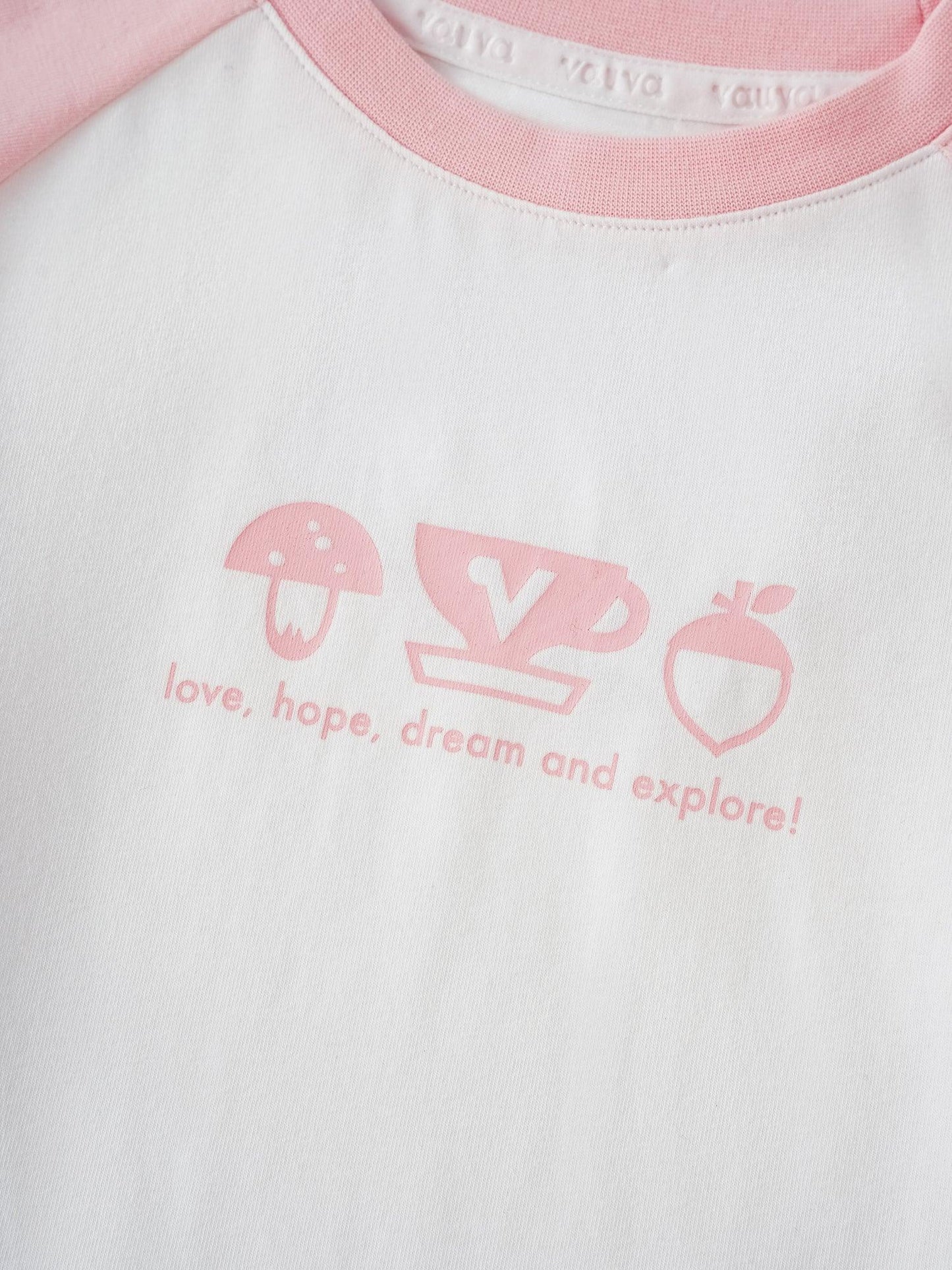 Girls Pink Raglan Sleeve Printed Tee