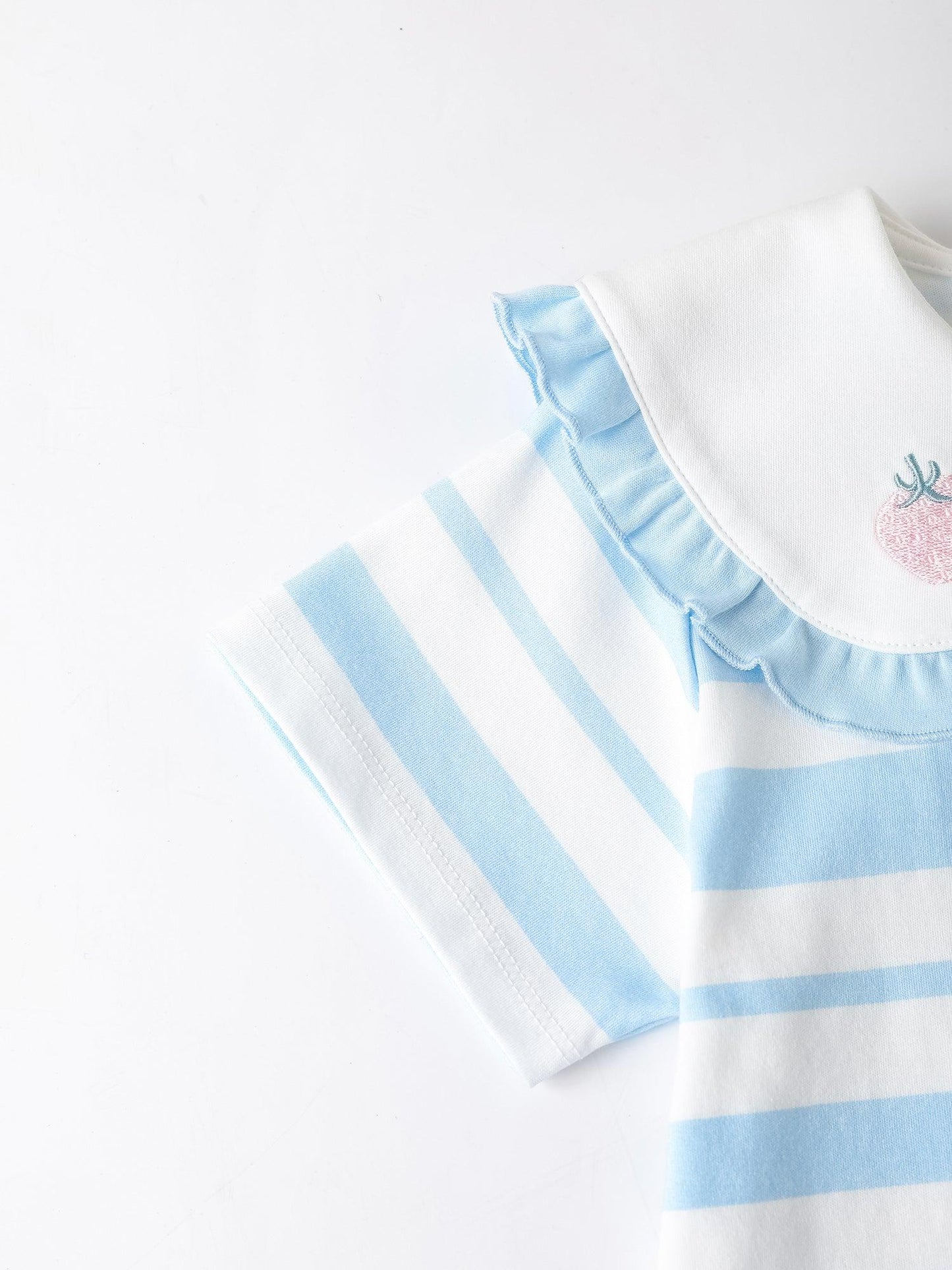 Girls Puritan Collar Short Sleeve Stripe Print Top