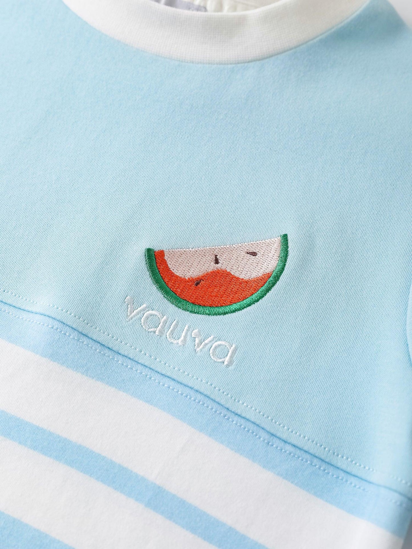 Kid Short Sleeve Watermelon Embroidery Two-Tone Tee