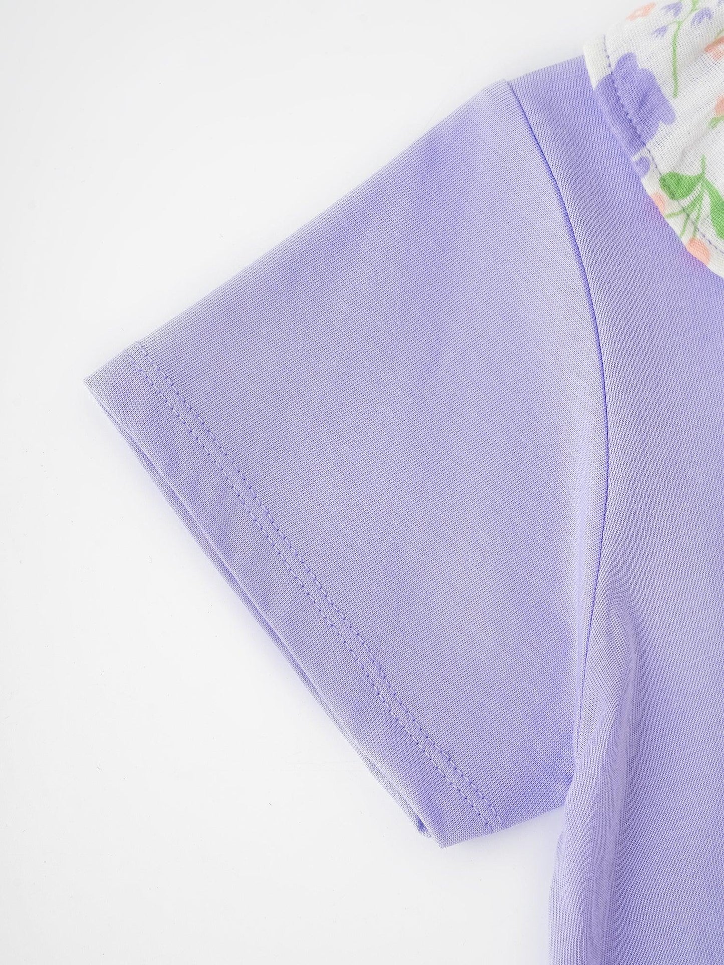 Kid Ruffle Collar Short Sleeve Bunny Print Tee
