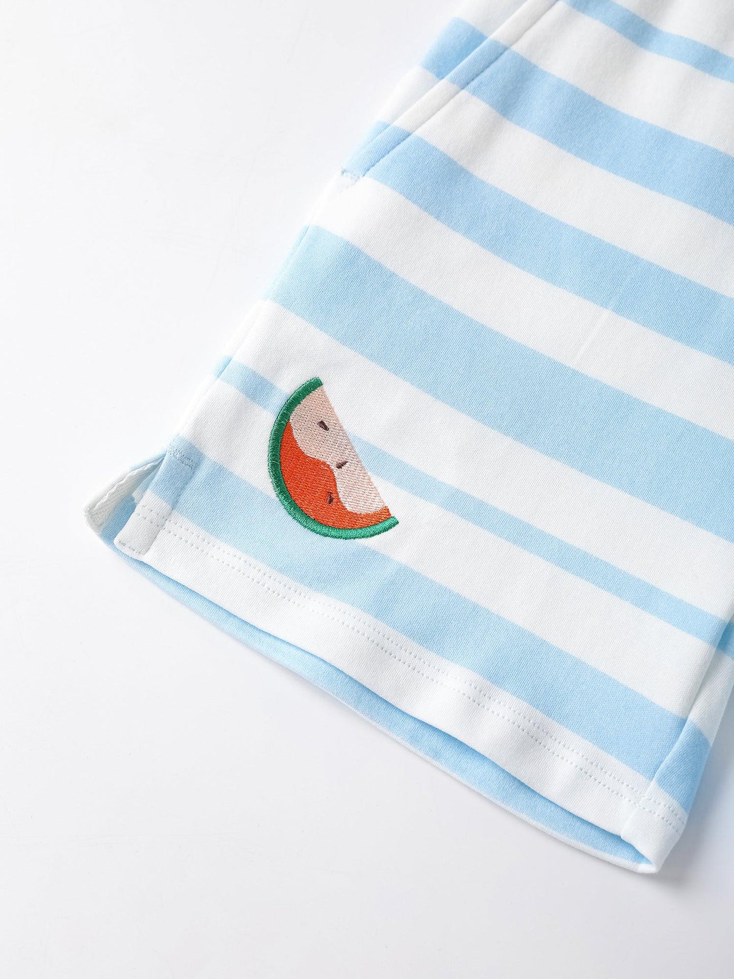 Kid Watermelon Embroidery Stripe Print Shorts