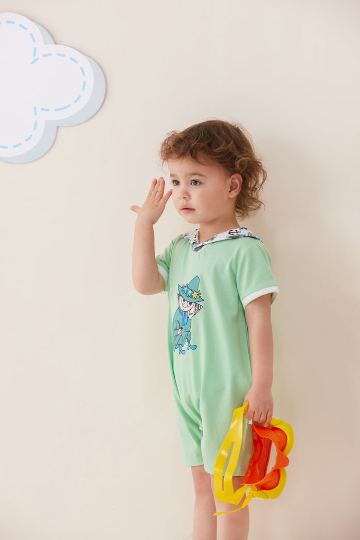 Vauva x Moomin Vauva x Moomin - Baby Boy Snufkin Print Shawl Collar Romper - Pastel Green Romper
