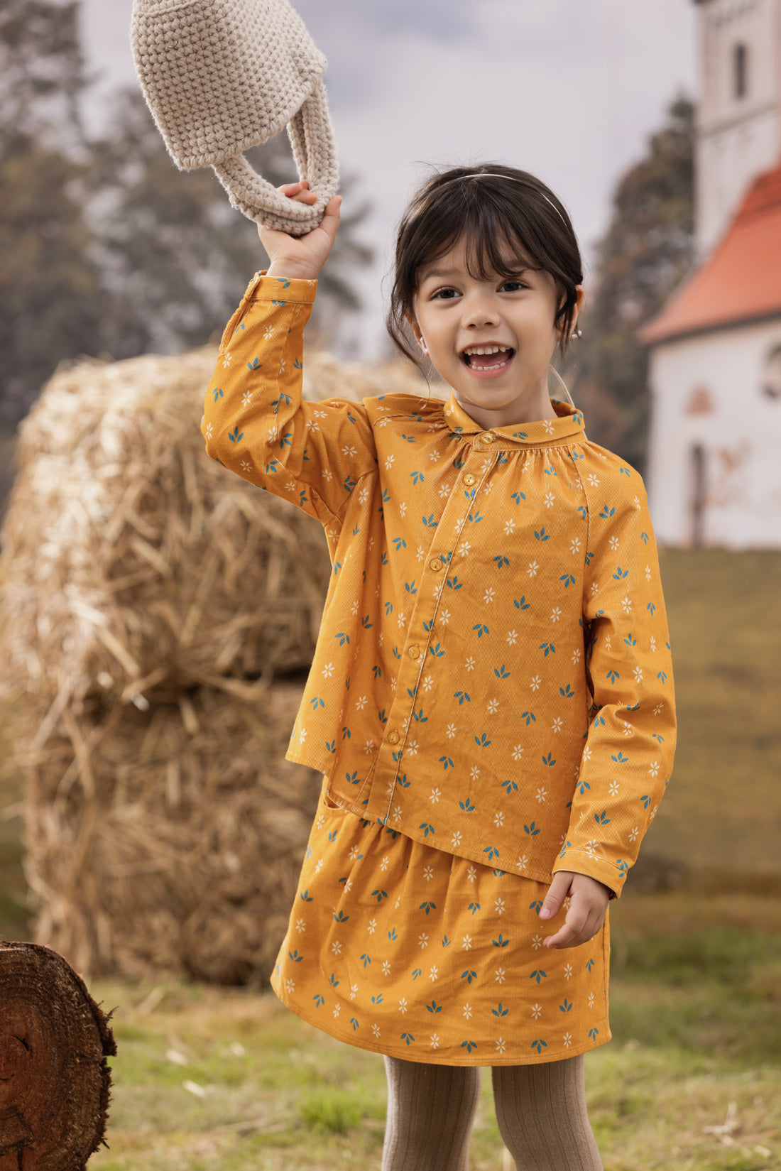 VAUVA Vauva FW23 - Girls Printed Cotton Corduroy Shirt (Yellow) Shirt