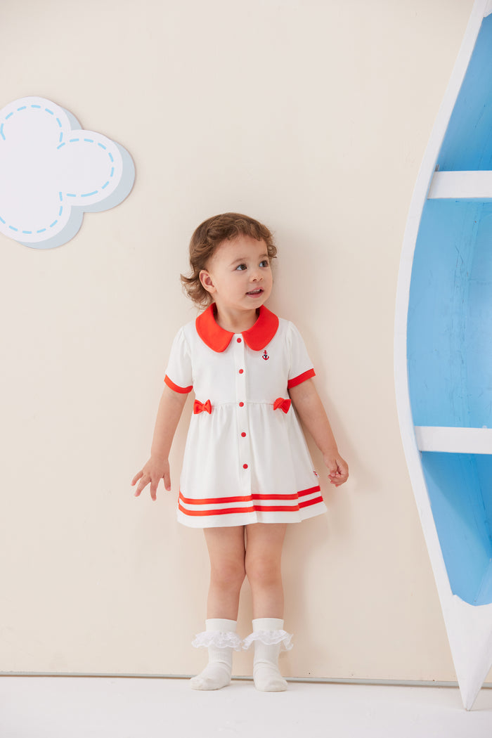 VAUVA Vauva SS24 - Baby Girl Sailor Hook Embroidered Shirt Dress (Red) Dress