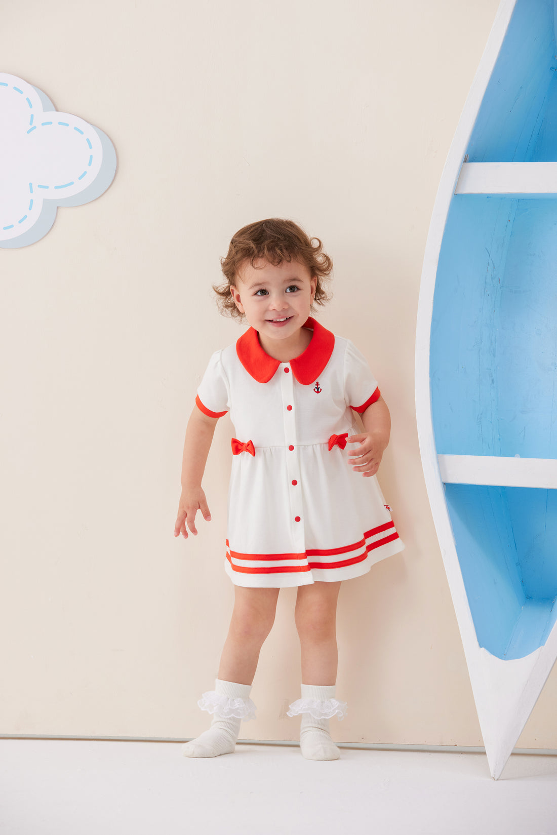 VAUVA Vauva SS24 - Baby Girl Sailor Hook Embroidered Shirt Dress (Red) Dress