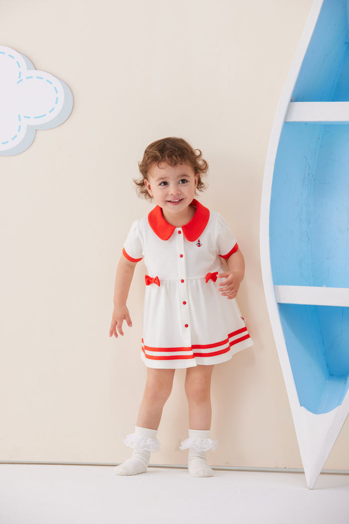 VAUVA Vauva SS24 - Baby Girl Sailor Hook Embroidered Shirt Dress (Red) Dress