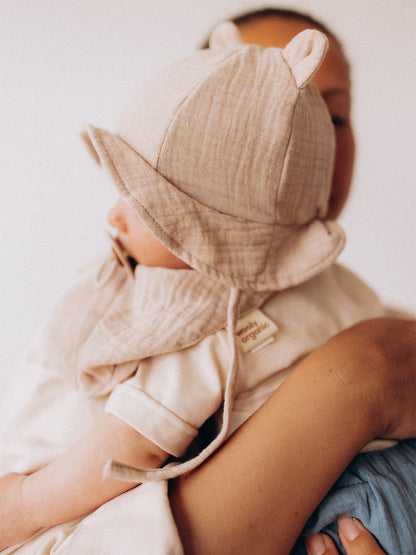 Muslin Sun Hat With Teddy Ears (GOTS)
