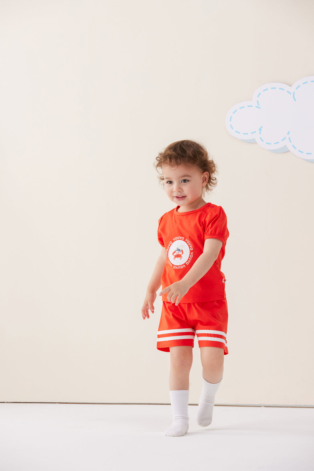 VAUVA Vauva SS24 - Baby Crab Print T-Shirt &amp; Shorts Set (Orange) Combination Clothes Set