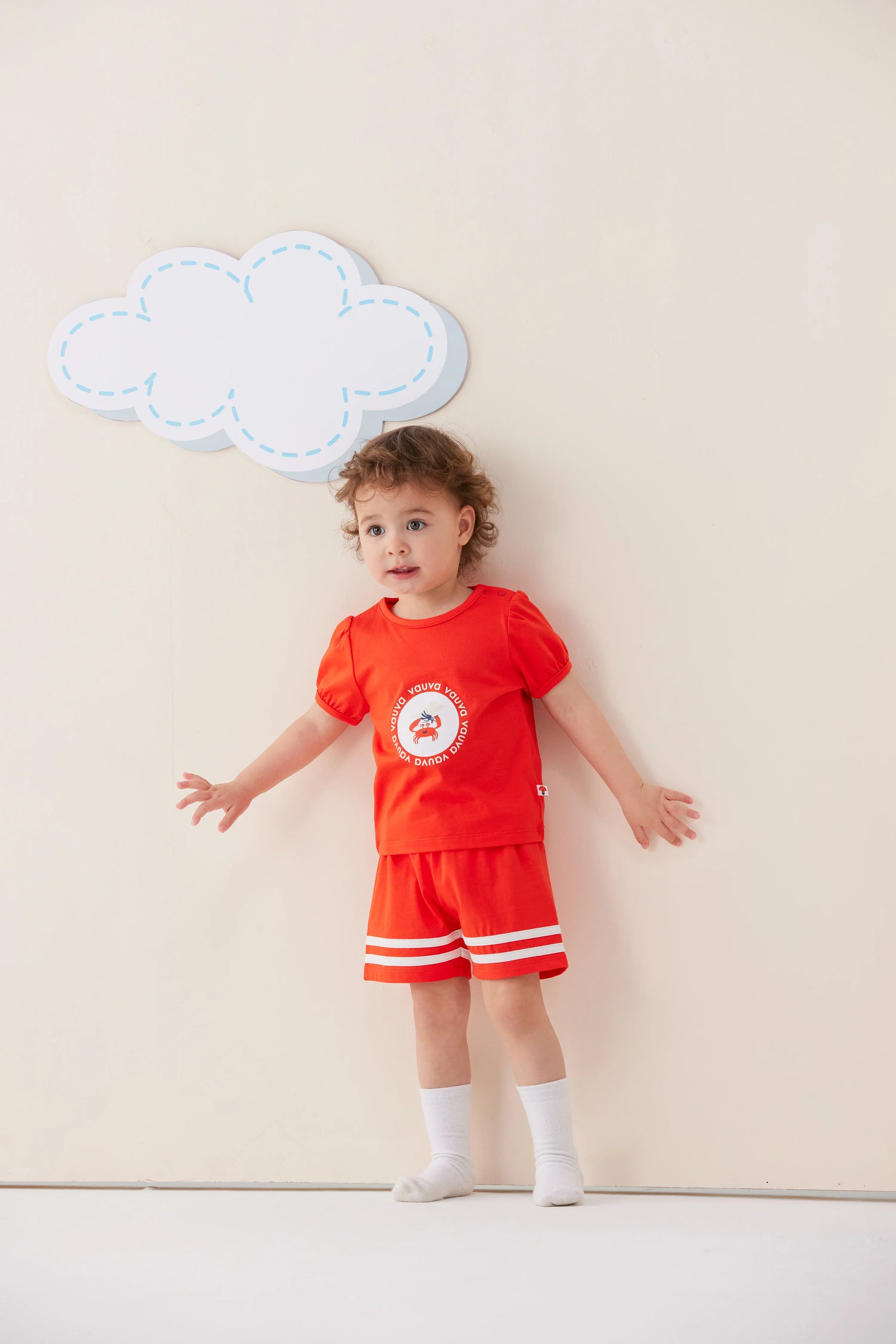 VAUVA Vauva SS24 - Baby Crab Print T-Shirt & Shorts Set (Orange) Combination Clothes Set