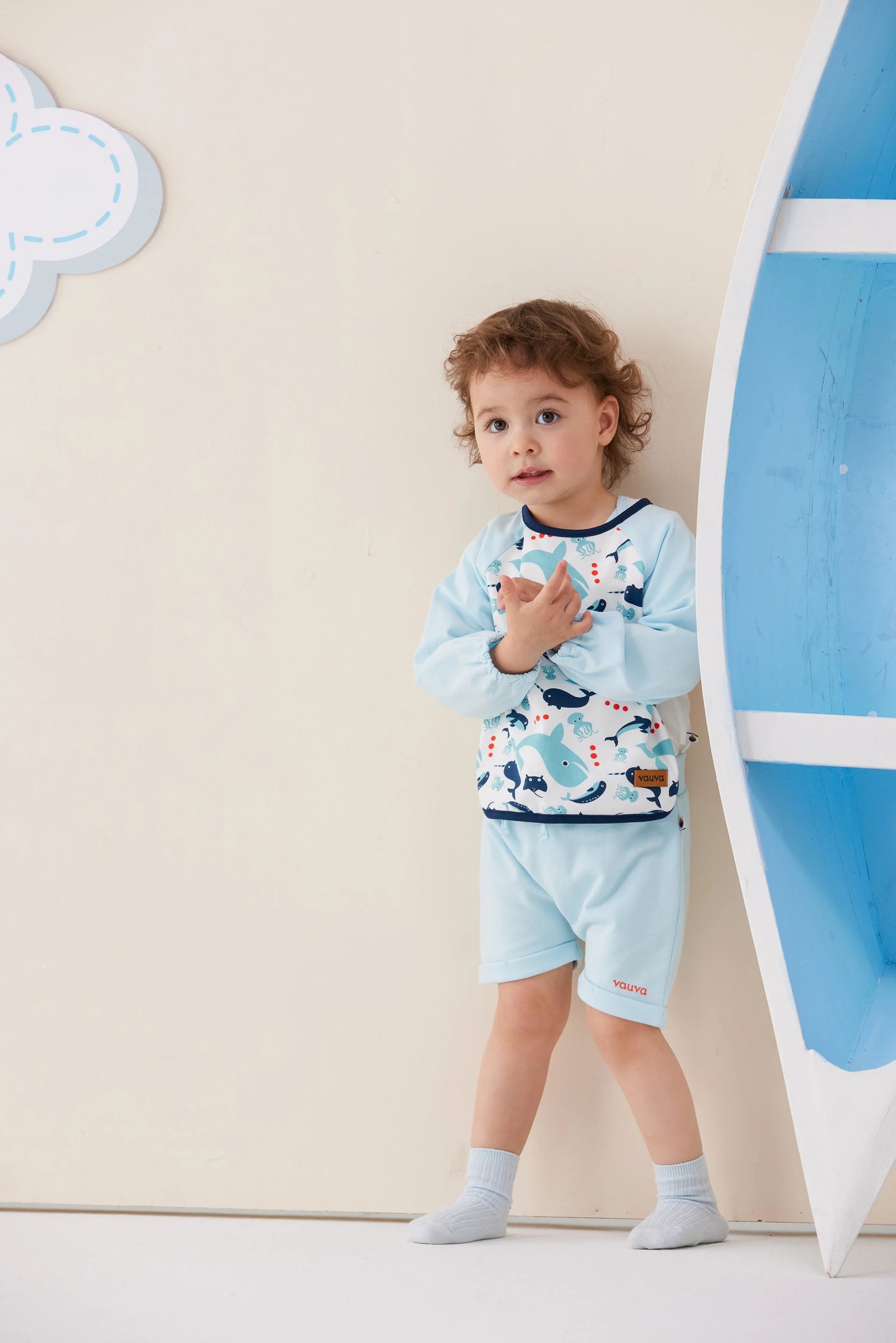 VAUVA Vauva SS24 - Baby Boy Long Sleeves Bib (Whale) Bib