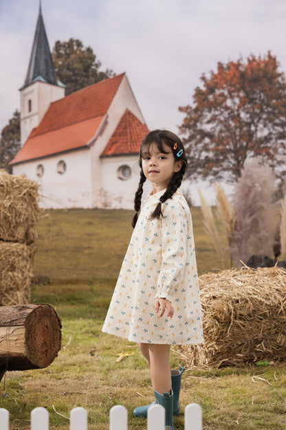 VAUVA Vauva FW23 - Girls Printed Puff Sleeve Dress (White) Dress