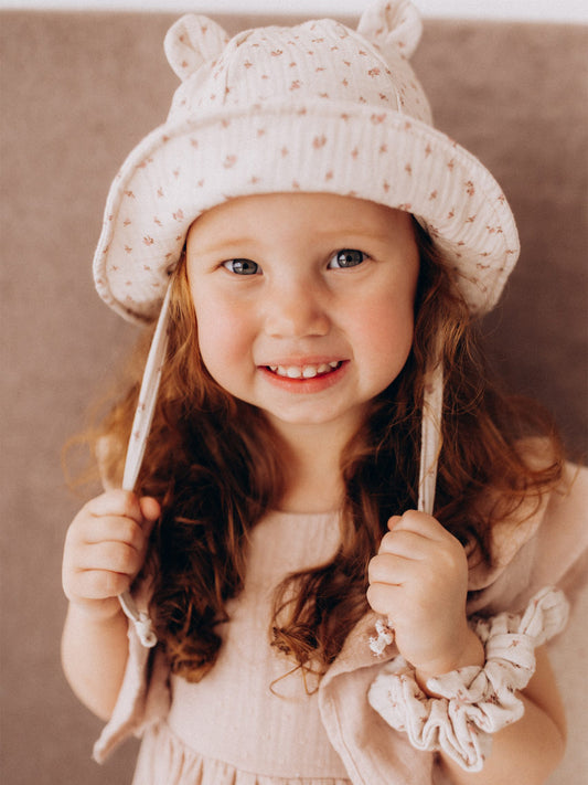 Muslin Sun Hat With Teddy Ears (GOTS)