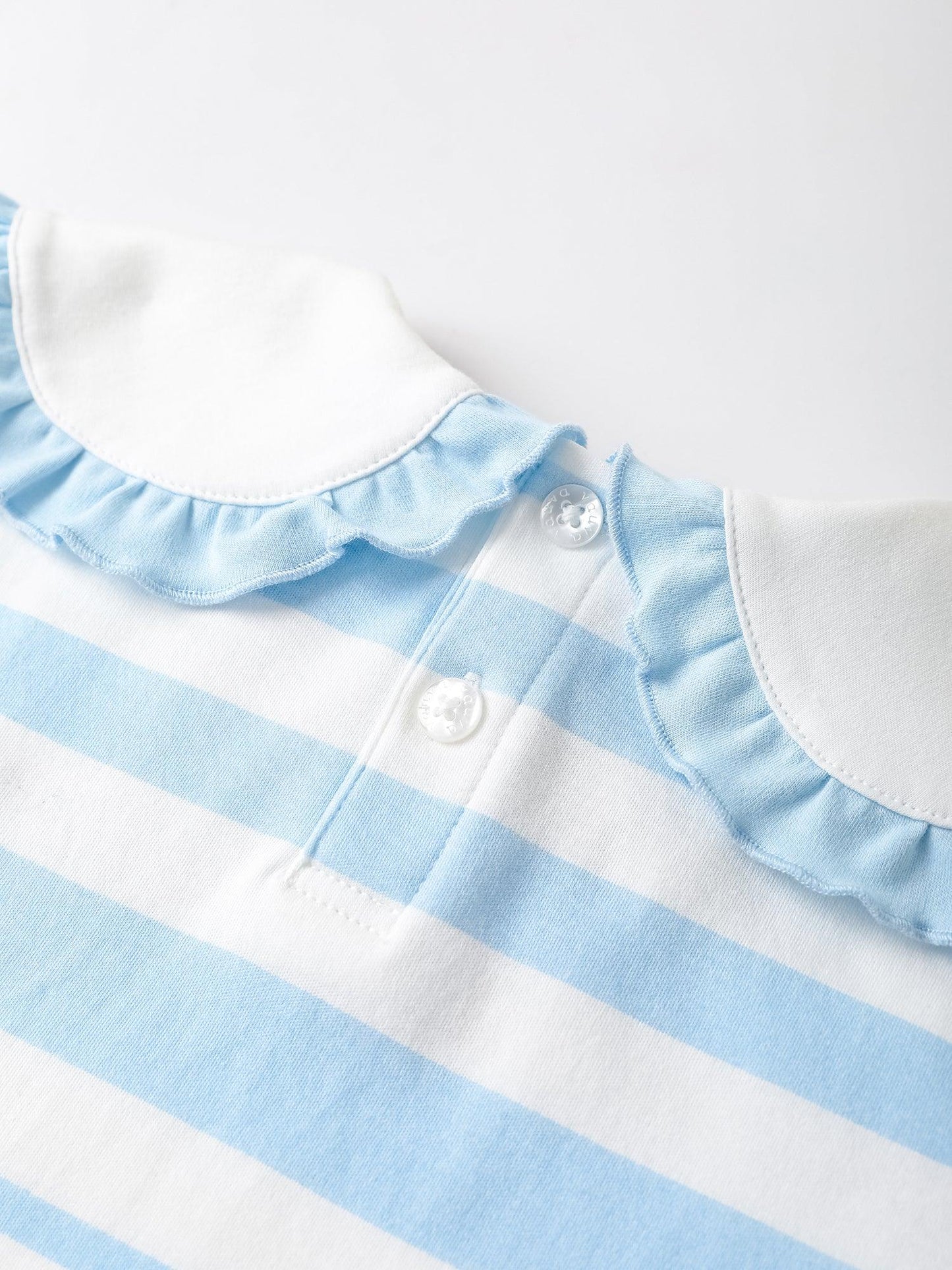 Girls Puritan Collar Short Sleeve Stripe Print Top