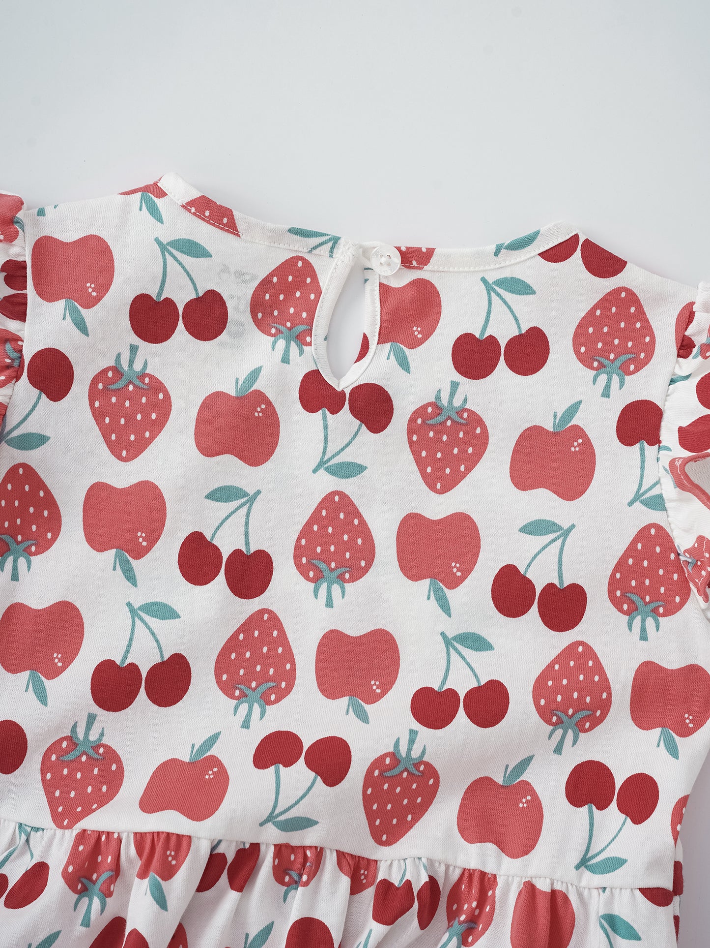 Girls Long Puff Sleeve All-Over Berries Print Dress