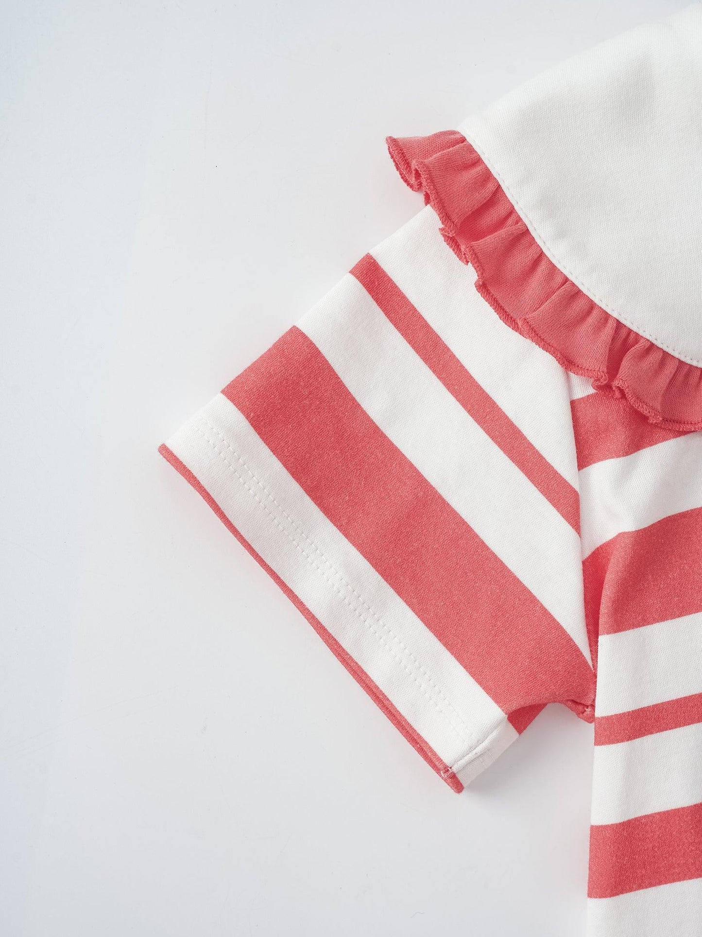 Kid Puritan Collar Short Sleeve Stripe Print Top