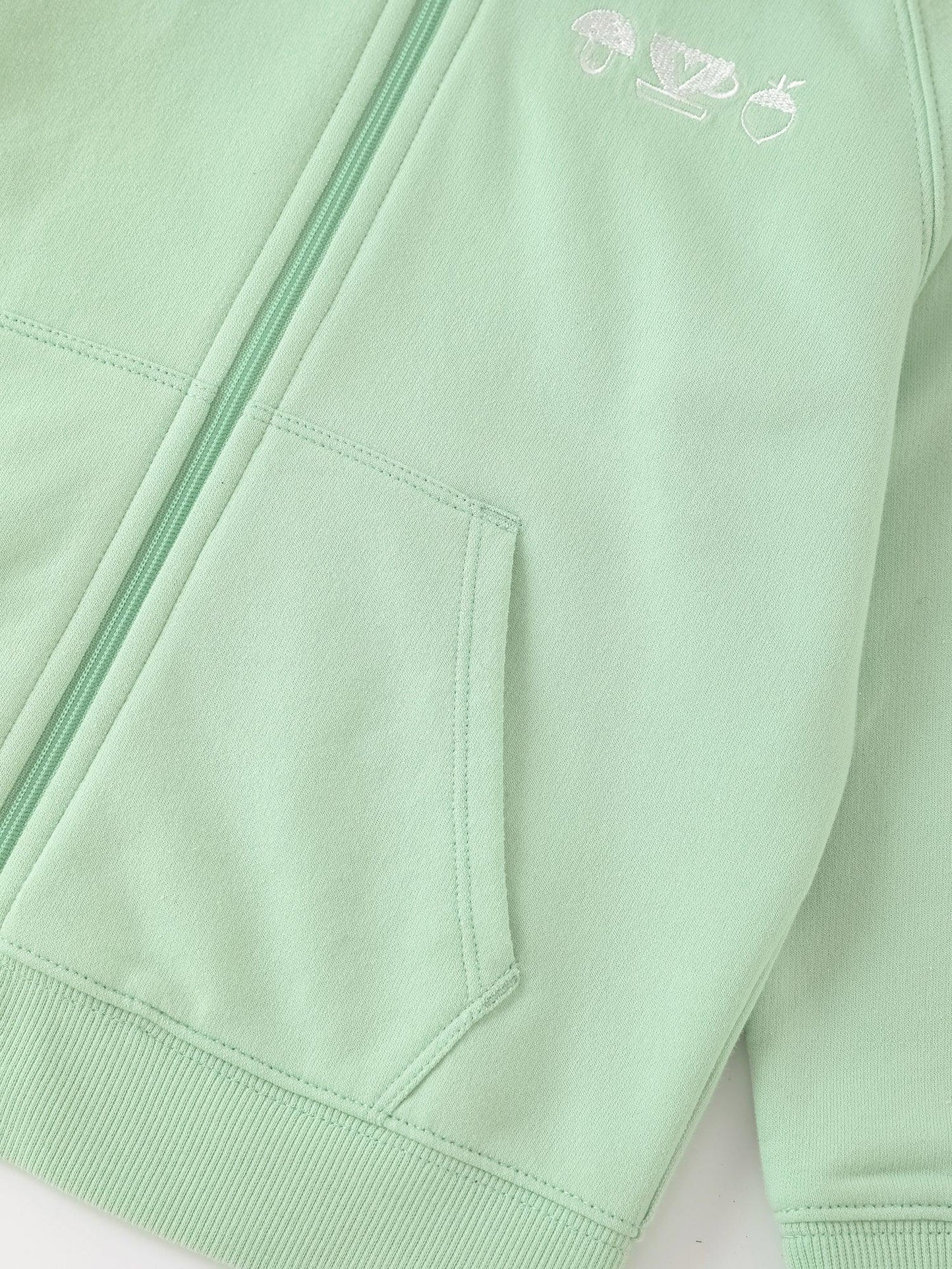 Boys Mint Green Embroidery Zip‑Up Hoodie Jacket