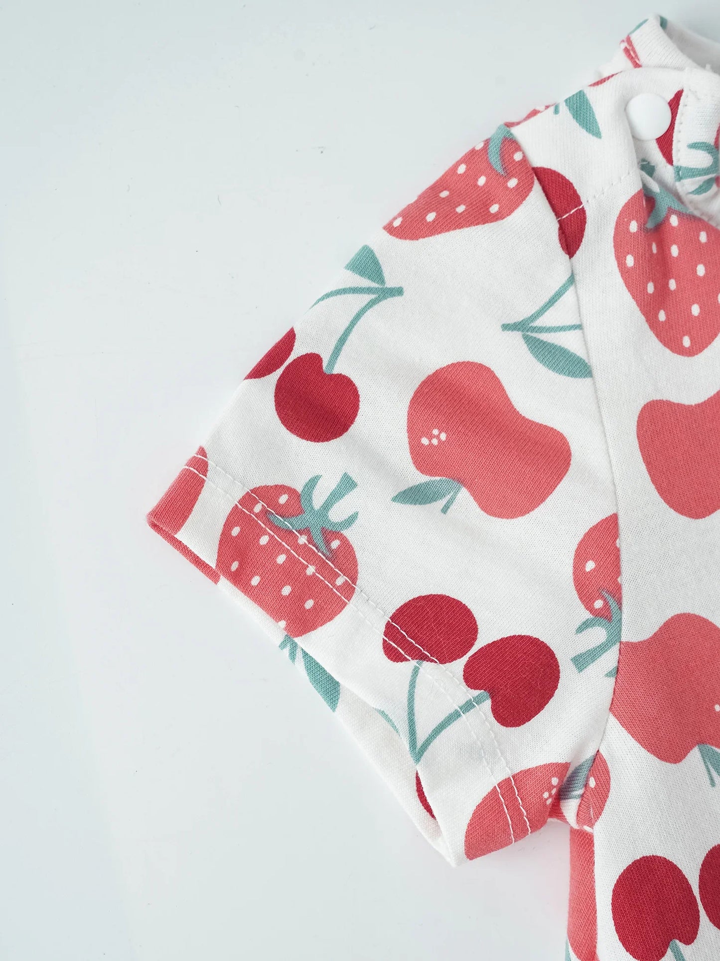 Baby Girls Short Sleeve All-Over Berries Print Two-Tone Romper