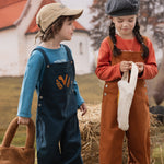 VAUVA Vauva FW23 - Kids Embroidered Cotton Dungarees (Orange) Dungarees