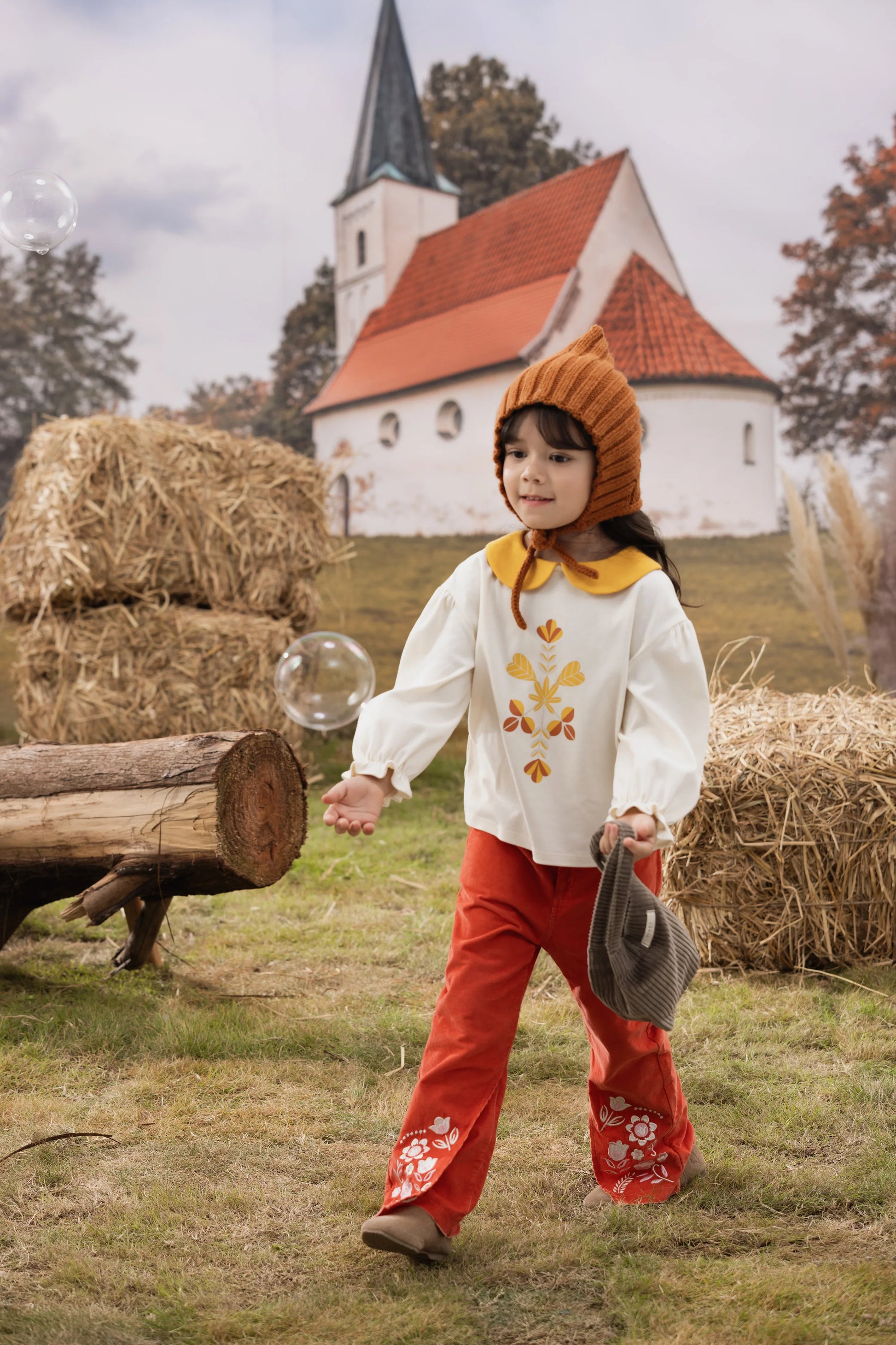 VAUVA Vauva FW23 - Girls Embroidered Flared Pants (Red) Pants