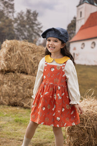 Vauva FW23 - Girls Happy Farm Cotton Dress (Red) model front
