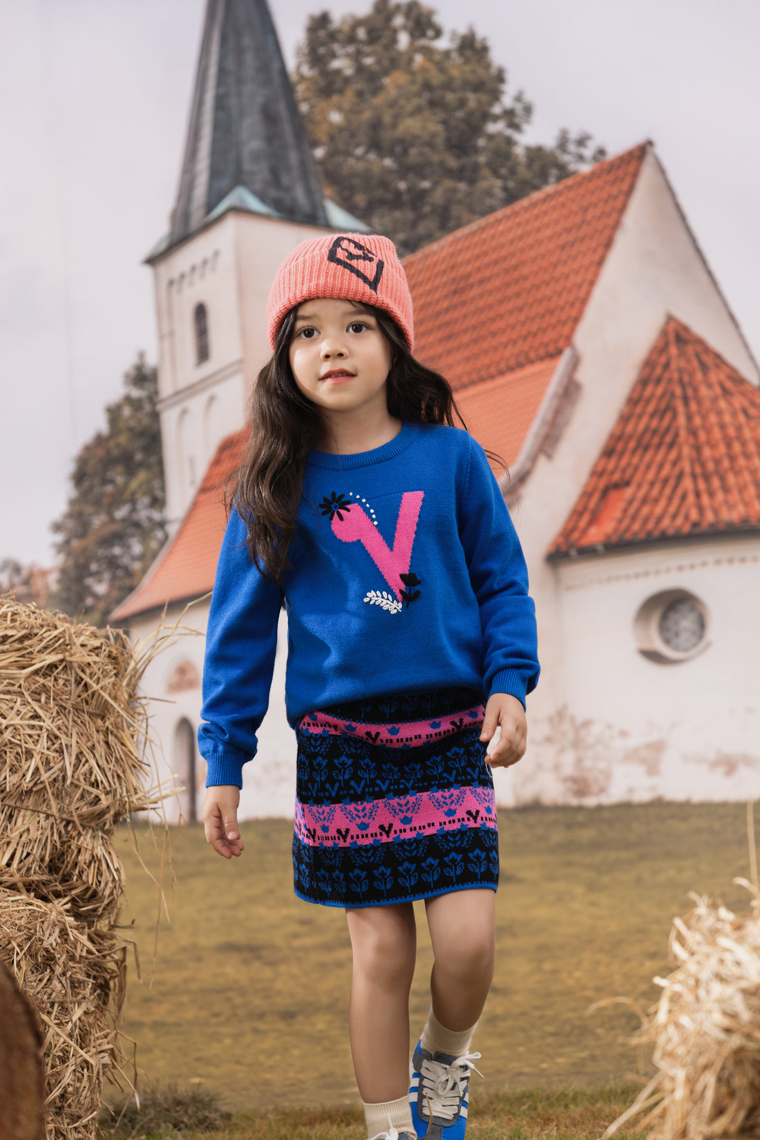 VAUVA Vauva FW23 - Girls Blue Printed Sweater Skirt Skirt