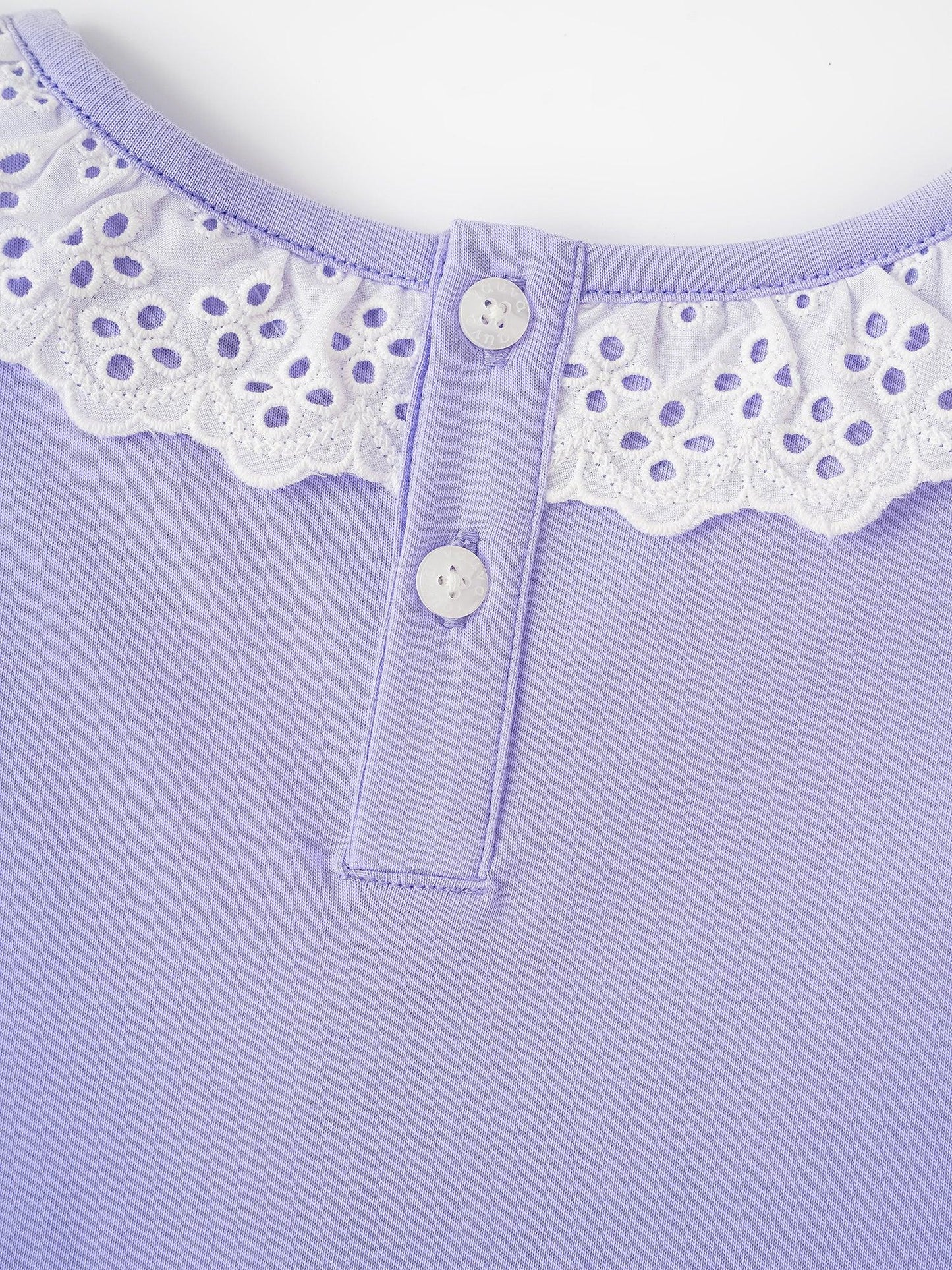 Kid Lace-Trimmed Collar Short Puff Sleeve Bunny Print Tee