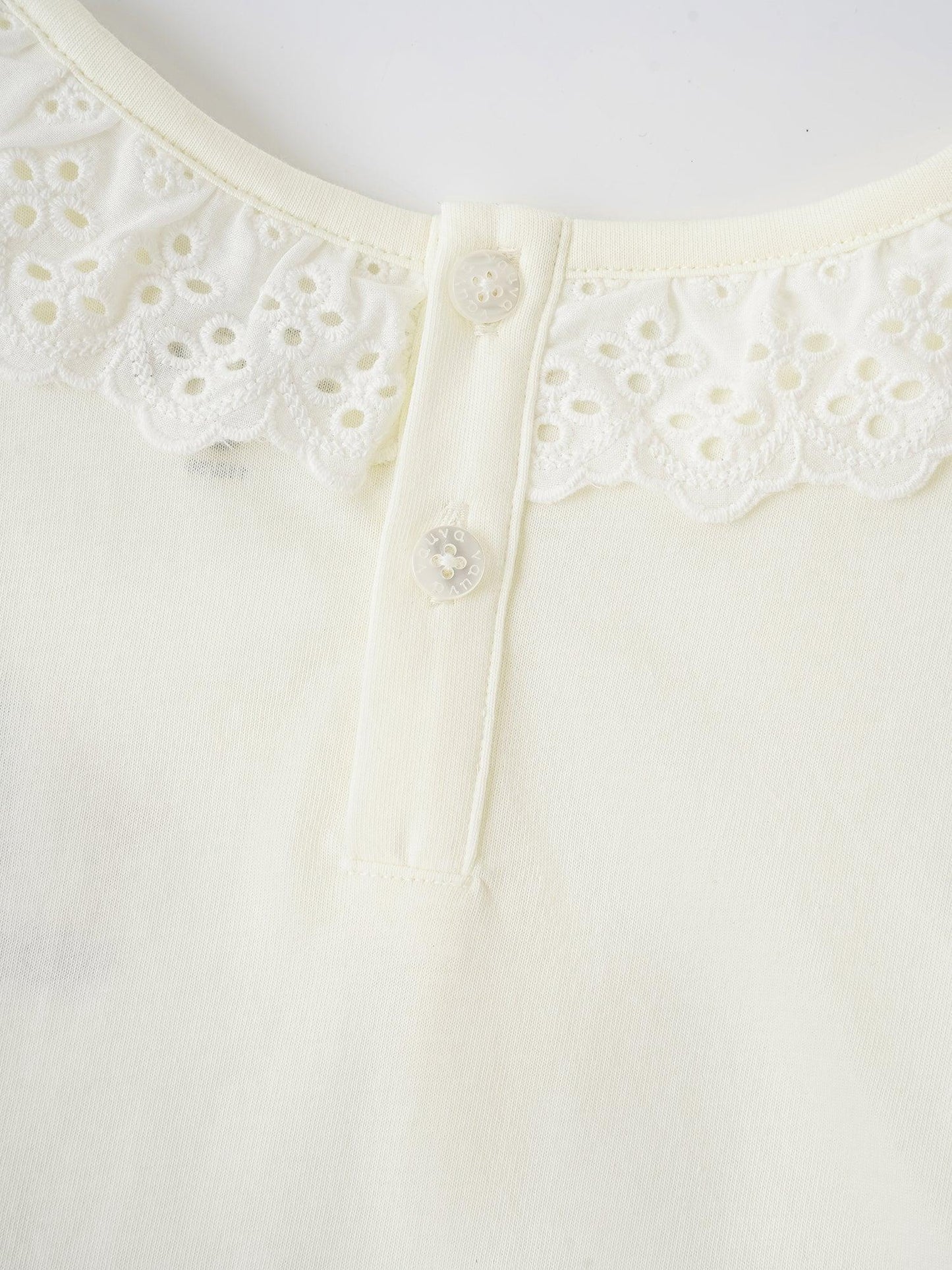 Girls Lace-Trimmed Collar Short Puff Sleeve Bunny Print Tee